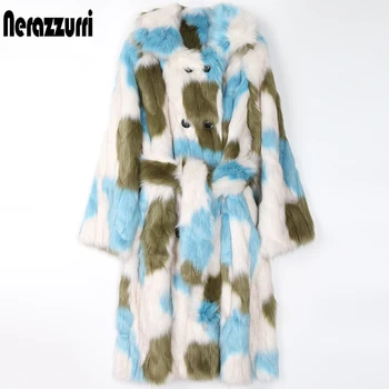 

Nerazzurri Winter multicolored long warm thick faux fur trench coat for women 2020 Plus size clothing for women 3xl 4xl 5xl 6xl
