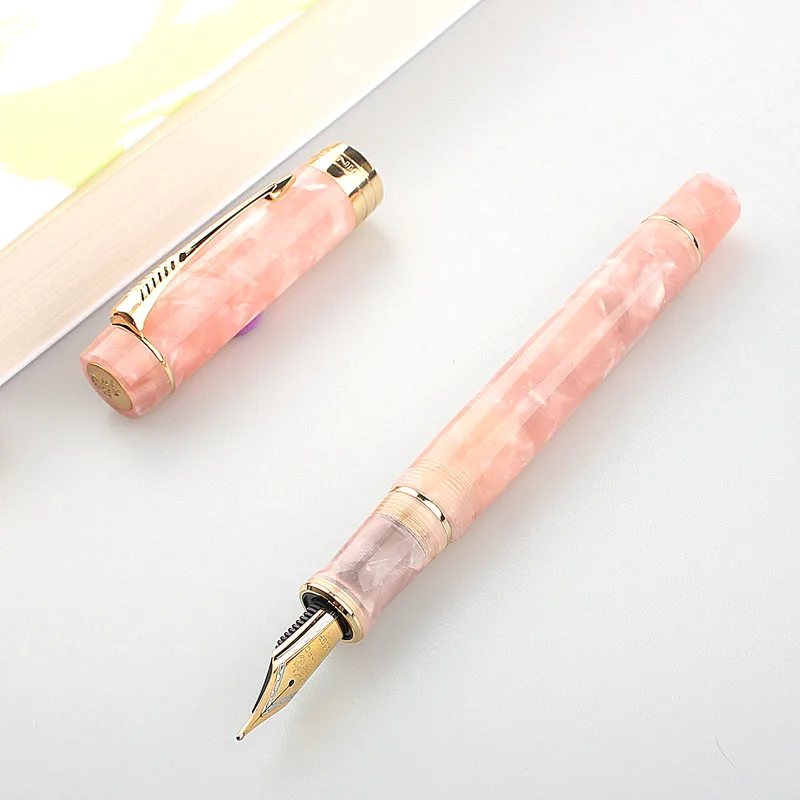 Luxury Brand JinHao 100 Acrylic Fountain Pen Golden Spin Sakura Pink Business Office School Supplies