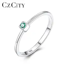 CZCITY натуральная 925 пробы серебро VVS зеленый топаз обручальные кольца для Для женщин минималистский тонкий круг драгоценные камни ювелирные изделия, резьба S925