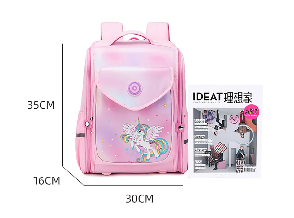 Girl's Backpack, Rainbow Gradient Schoolbag Starry Sky Unicorn