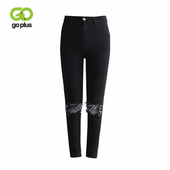

GOPLUS Ripped Skinny Jeans 2020 New Design High Waist Black Women Trousers Casual Stylish Zipper Fly Pencil Pans Jeans C7580
