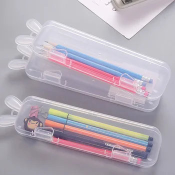 

1Pcs Transparent Pencil Case Rabbit Ear Multifunctional Pen Box Plastic Storage Box Learning Stationery Office Supplies K1332 E