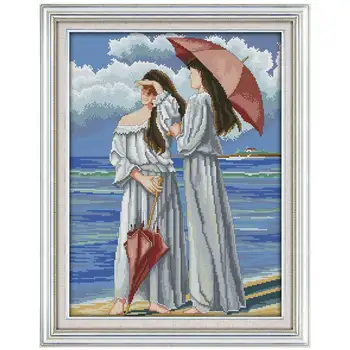 

The beauty girls in the seaside counted 11CT 14CT DIY kit Chinese Chinese Cross Stitch embroidery needlework Sets home decor