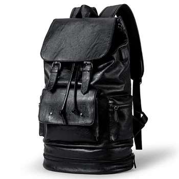 High Capacity PU leather Preppy Men Style Fashion Casual Travel School Bag Back Bag