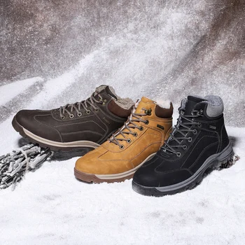 

2019 Winter Men Boots With Fur Microfiber leather shoes Warm Snow Ankle Boots male footwear casual Shoes men plus size 39-47