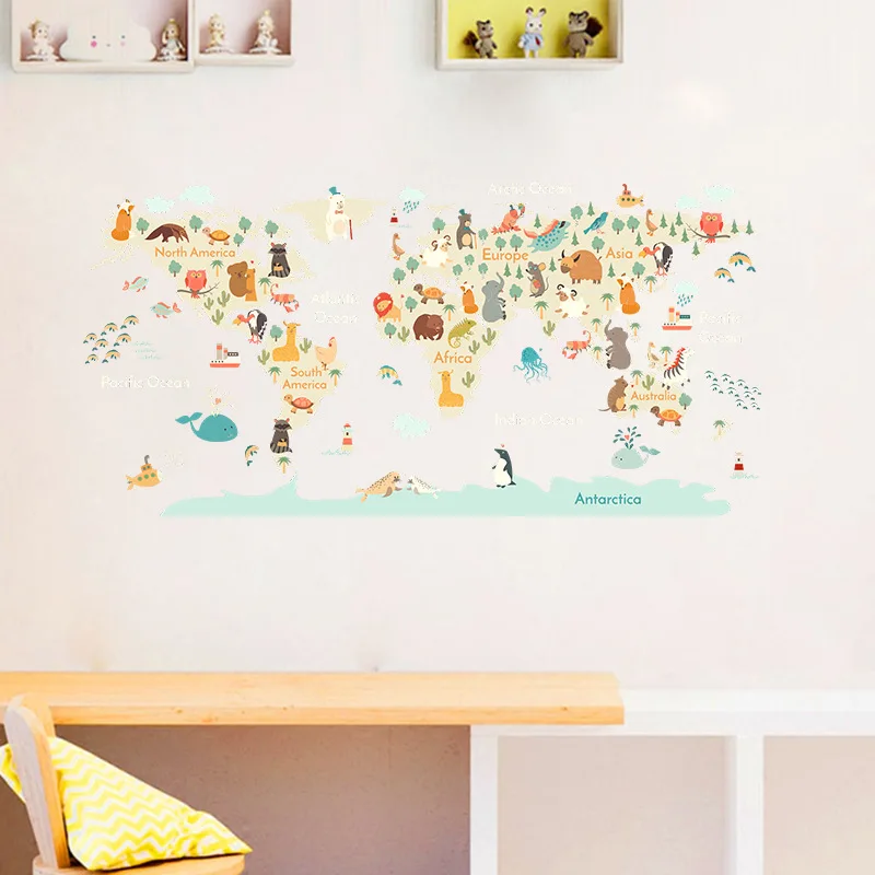 Cartoon Animals Map Wall Sticker - Momorii