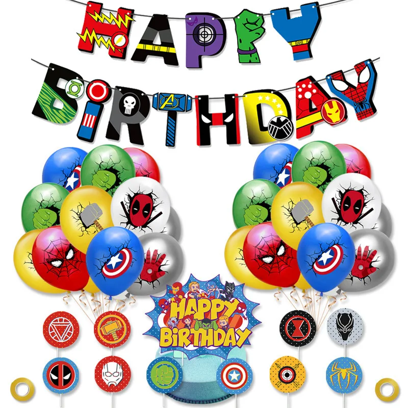 1Set Marvel Spiderman Hulk confeti globos de látex banderines con diseño de feliz cumpleaños decoración de fiesta de niños cumpleaños globos de juguete para niños