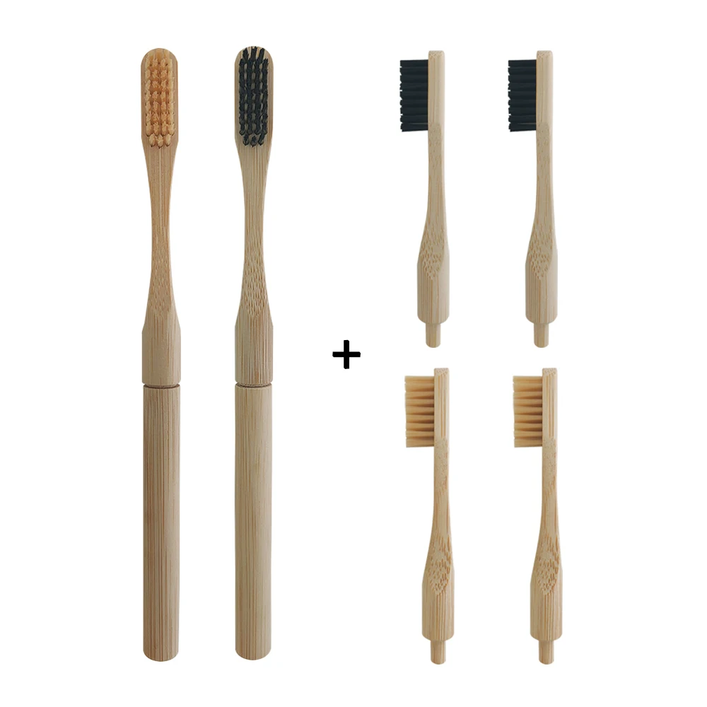 Bamboo Toothbrush With Plugin Replacement Brush Heads Change Head