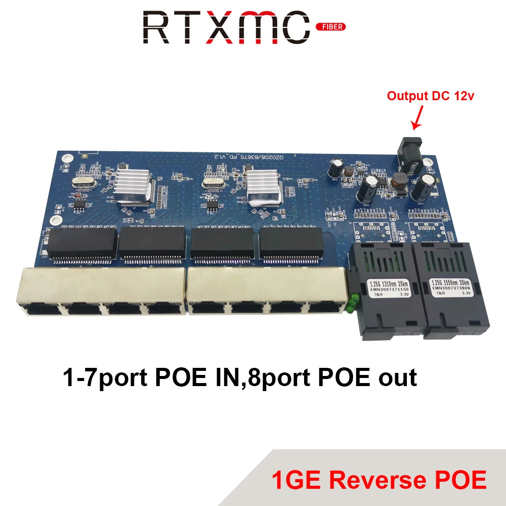 Обратное POE Питание 2G8 RJ45 Gigabit Ethernet коммутатор 1 25G Волоконно-оптический коннектор