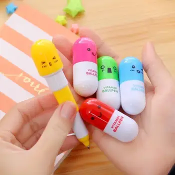 

10pcs/set Cute expression pill telescopic pen ballpoint pen cartoon pens pill Office & School Supplies Writing