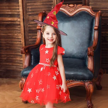 

[Free Cap] 3 Color Halloween Party Clothes Children Baby Birthday Clothing 2-10 Year Girl Dress Girls Princess Dresses Vestido
