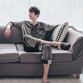 

Autumn Winter Couple Pajamas Woman Man Pajamas Set Sleepwear Gold Velvet Top And Pants Pajamas Long Sleeve Homewear