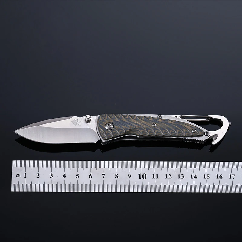 

sanrenmu 7053 Durable Pocket Folding Survival Knife with Bottle Opener Carabiner Glass Breaker Belt Cutter for Travel Hiking