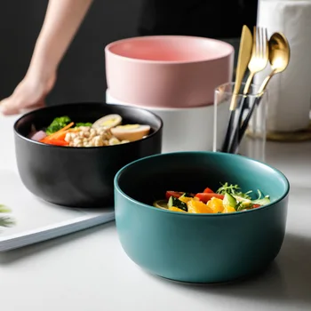

Northern Europe Simple 8-inch Matte Glaze Ceramic Large Domestic Bowl Salad Ramen Noodles Rice Soup