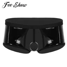 Сексуальное мужское кожаное нижнее белье Плавки мужское белье Wetlook с отверстием для пениса латексные бикини трусы Мужской Бандаж трусики купальник