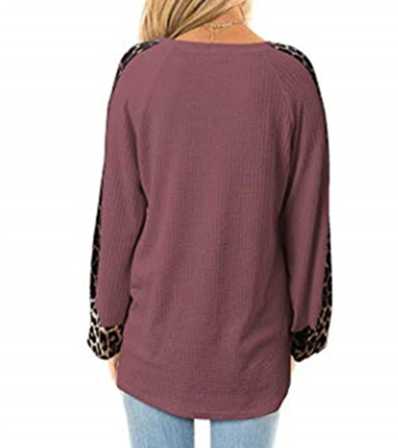 Leopard Print Women Shirts Fashion Casual Long Sleeve Splice Twist Loose Women Blouse Ladies Clothing T Shirt Female Tops (9)