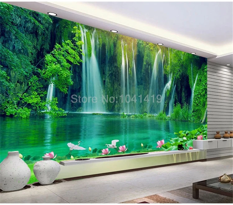 Description Picture 5 of itemCustom 3D Wallpaper Modern Waterfall Nature Scenery Photo Wall Murals Living Room TV Sofa Study Background Wall Papel De Parede