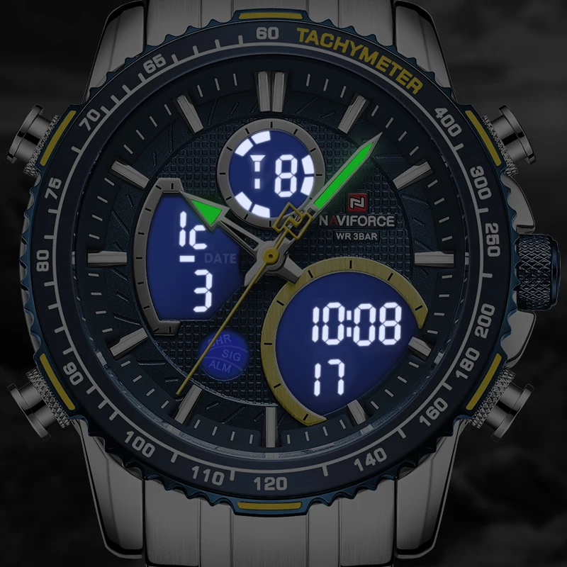 Роскошные Брендовые мужские часы NAVIFORCE с большим циферблатом из нержавеющей