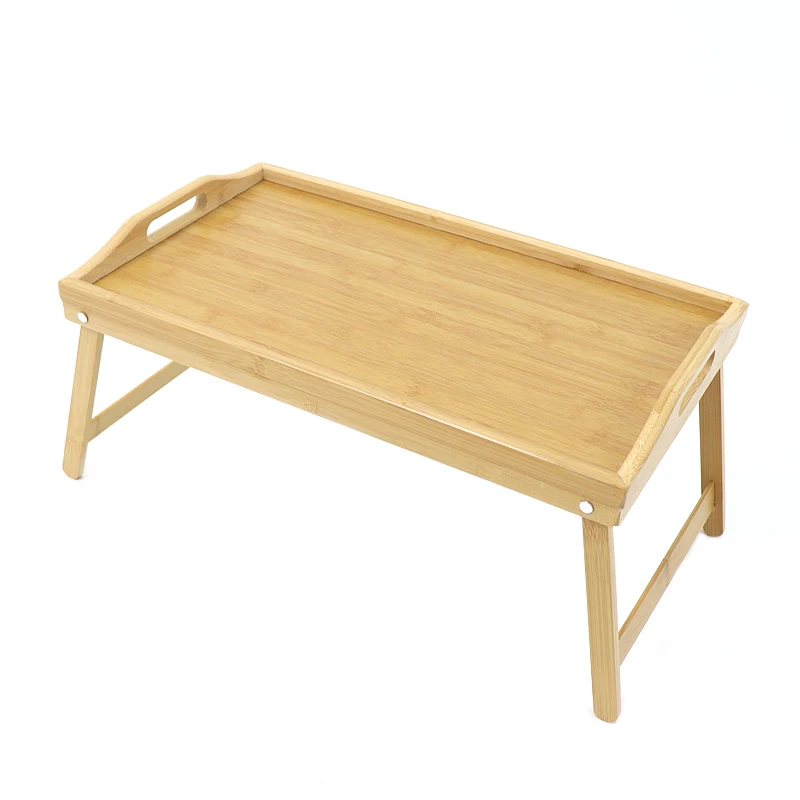 Camping Table Bamboo Bed Tray Table With Foldable Legs, Breakfast Tray