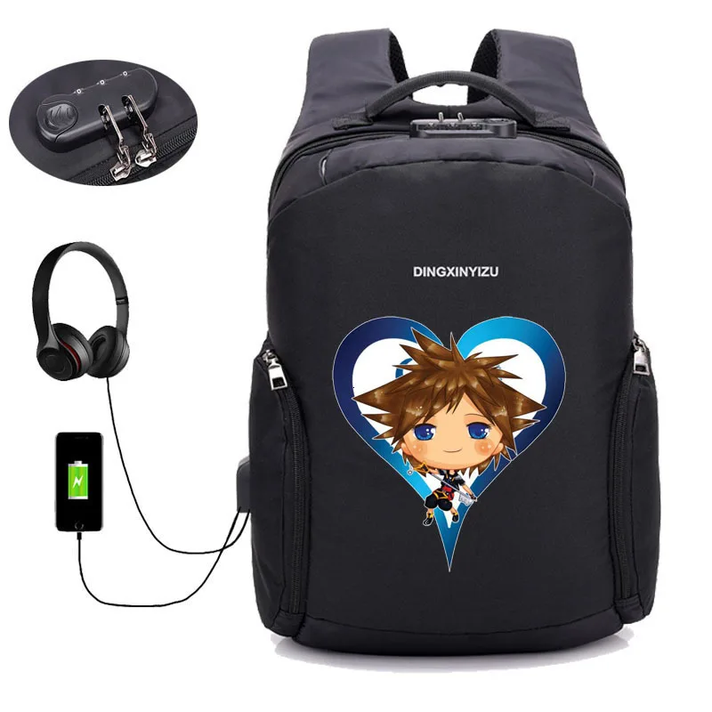anime Kingdom Hearts backpack Anti-theft Men Backpack teenager student bookbag USB School bag men women Rucksack Bag | Багаж и сумки