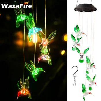 

Solar Powered LED Hummingbird Wind Chimes Color Changing Light Portable Windbell Light Outdoor Garden Balcony Decor Gifts