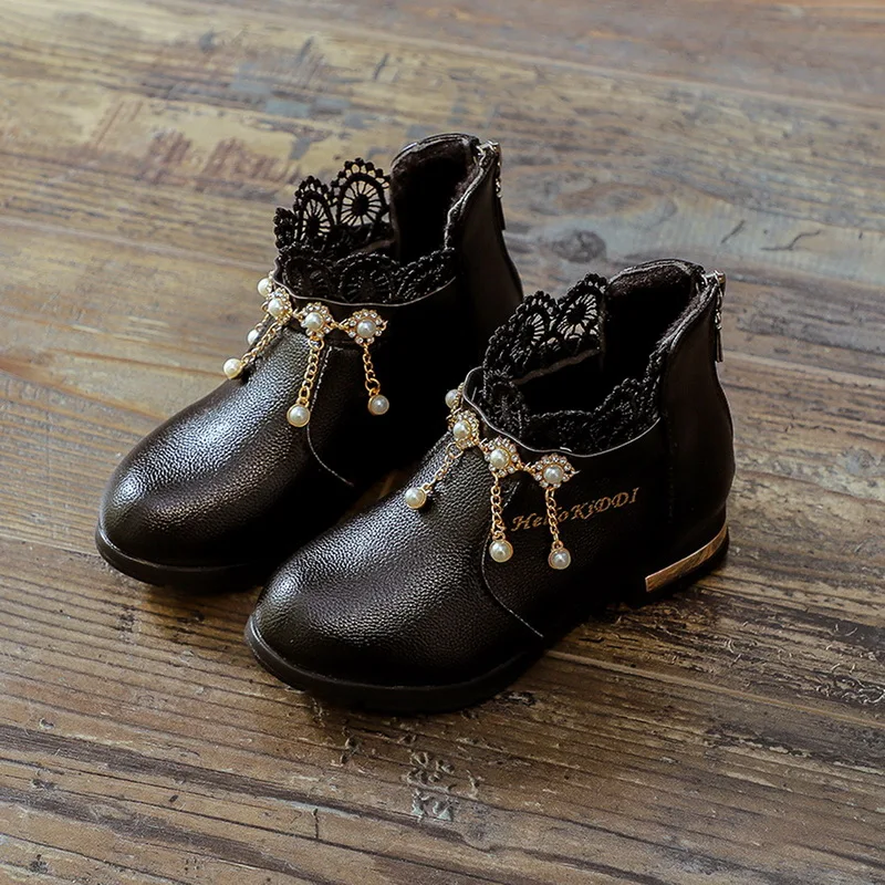 

Dihope Girls Leather Shoes Round Head Baby Square Mouth Shoes Girls Sweet Soft Bottom Flowers Lace Princess Shoes Plus Size24-37