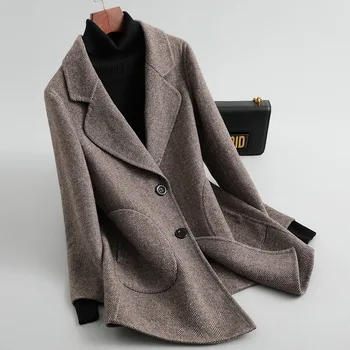 

Women 19FW autumn winter double faced wool tweed blazer herringbon striped coat and jacket