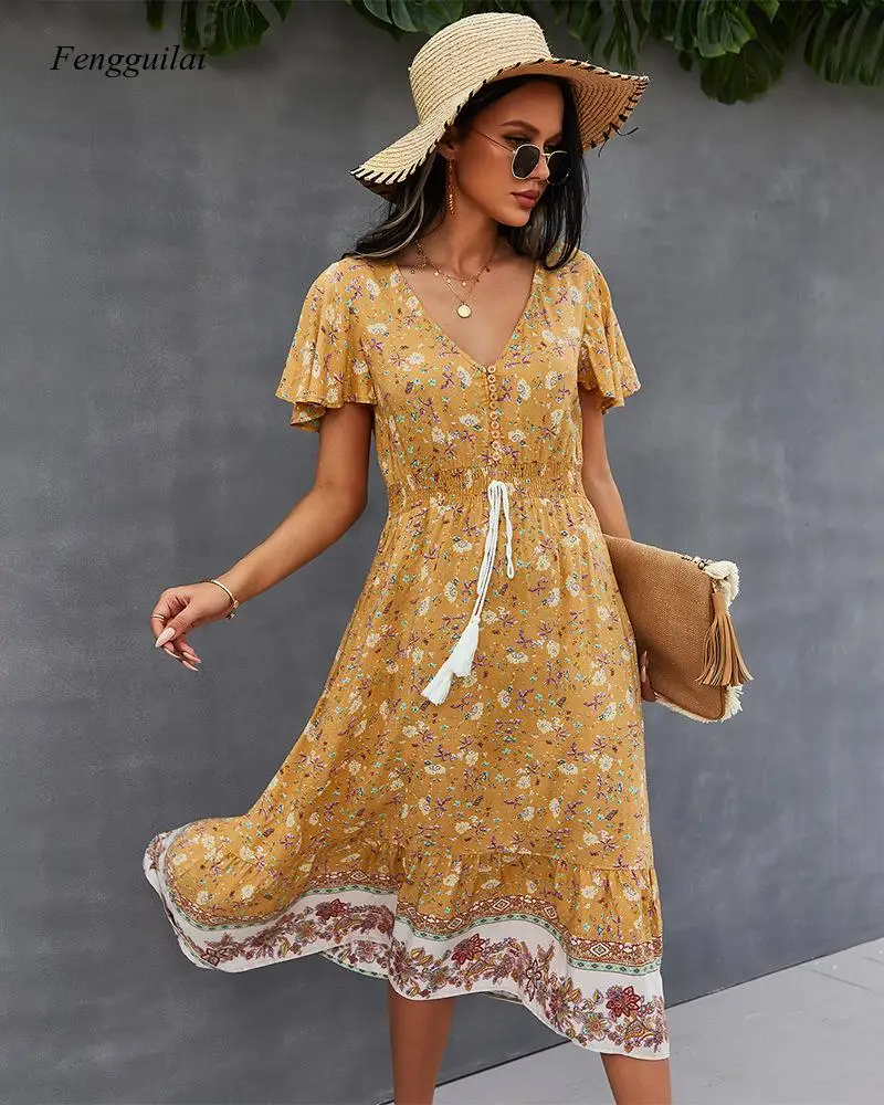 beach maxi dress with sleeves 2021 Design Australian Women's Positioning Flower Bohemian Holiday Casual Dress white beach dress long