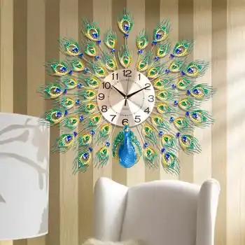 

DIY Metal Crystal Diamond Peacock Wall Clock 3D Large Watch Ornaments Home Living Room Decoration Crafts Gift 70x70x4.5cm