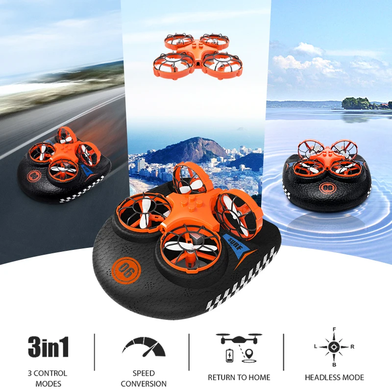 Review 3-in-1 EPP Flying Air Boat Land Driving Mode Detachable One Key Return RC Drone Quadcopter RTF