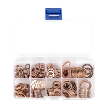 

200Pcs 9 Sizes Copper Washer Gasket Set Flat Ring Seal Assortment Kit M5-M14 CAO