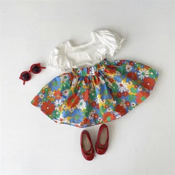 

Girls 2020 Summer New Small Daisy Skirt Baby Floral Skirt Solid Color Striped Sweater Suit Baby Girl Clothes Print Cotton