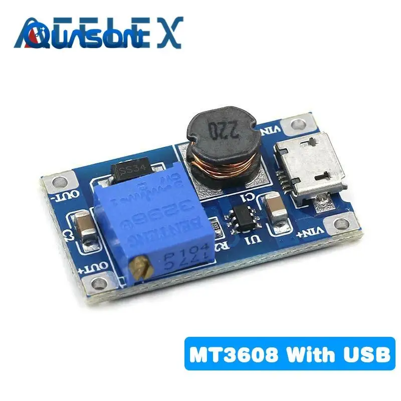 Module Boost réglable 2A avec MICRO USB 2V-24V à 5V 9V 12V 28V, Module MT3608 ► Photo 3/6