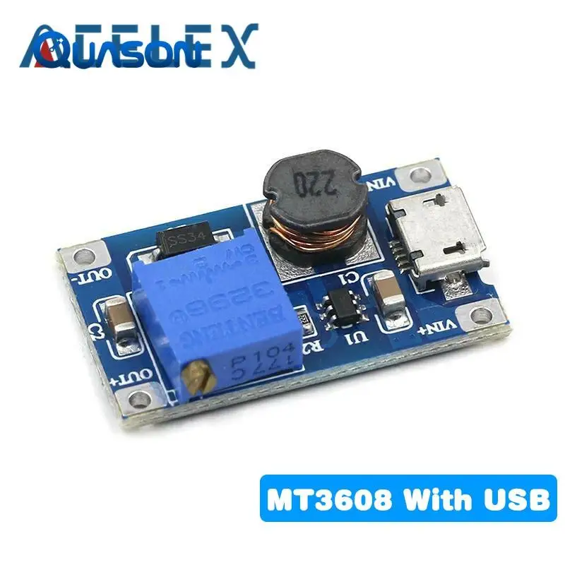 Módulo de impulso ajustable de DC-DC, placa de impulso 2A, módulo de aumento con MICRO USB 2V-24V a 5V 9V 12V 28V MT3608 ► Foto 3/6