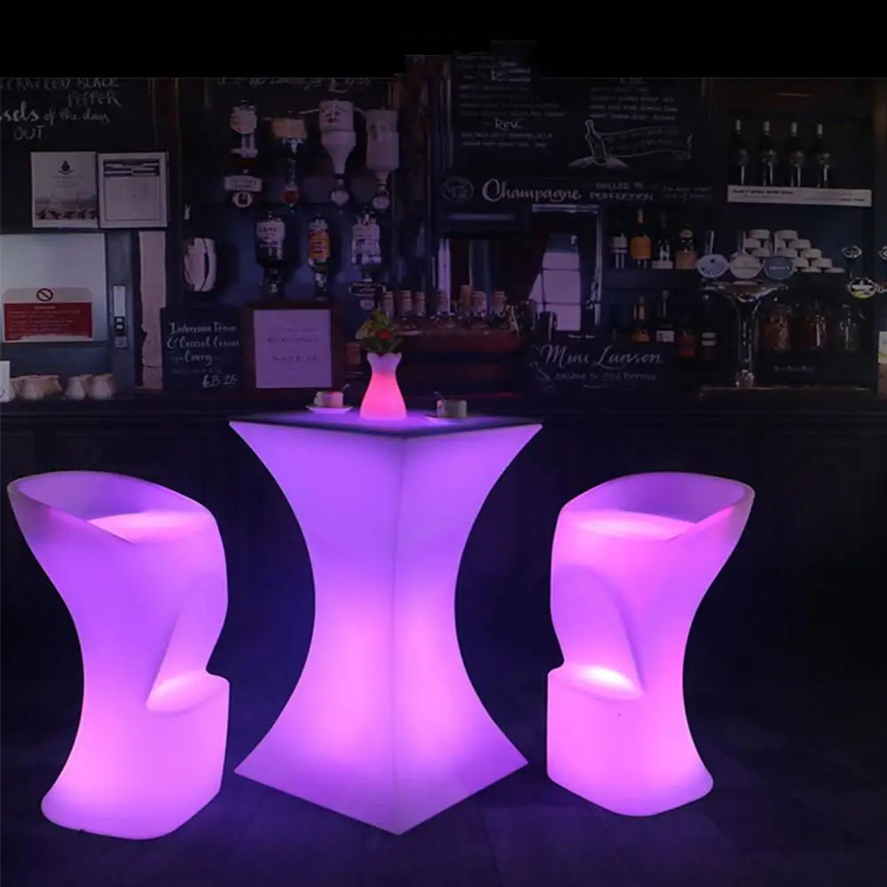 New led bar furniture Rechargeable LED cocktail table plastic bar coffee table L45*W45*H110cm with remote control