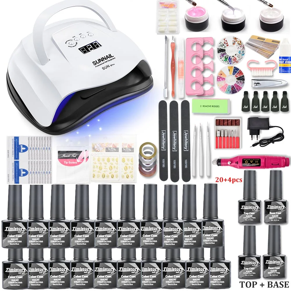 Ceny 80 w 54 W led UV lampa do paznokci zestaw do manicure 20 10 kolorowy żelowy lakier do paznokci lakier zestaw akrylowy zestaw przedłużający UV zestaw żelowy z wiertarka do paznokci