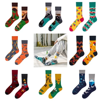 

New Harajuku Hip Hop Winter Cute Happy Gifts for Mens Cotton Socks Funny Cartoon Personality Mens Street Fashion Casual Men Sock