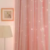 Korean Double Pink Princess Curtains for  Living Room Hollow Stars Lace Curtain for  Bedroom Shade Curtain Tulle Cloth ► Photo 3/5