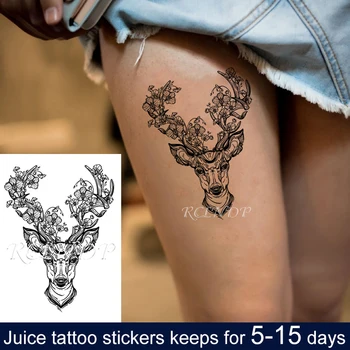 

Waterproof Temporary Juice ink Tattoo Sticker Beautiful Deer Flower In Antler Fruit Gel Long lasting Art for Men Women