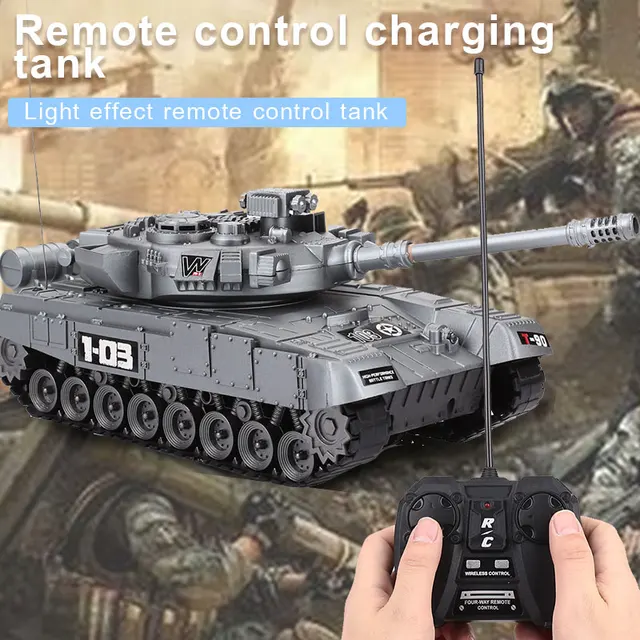 New remote control Big tank charger battle launch cross-country tracked Light Musical vehicle boys play Toy for kids children 4