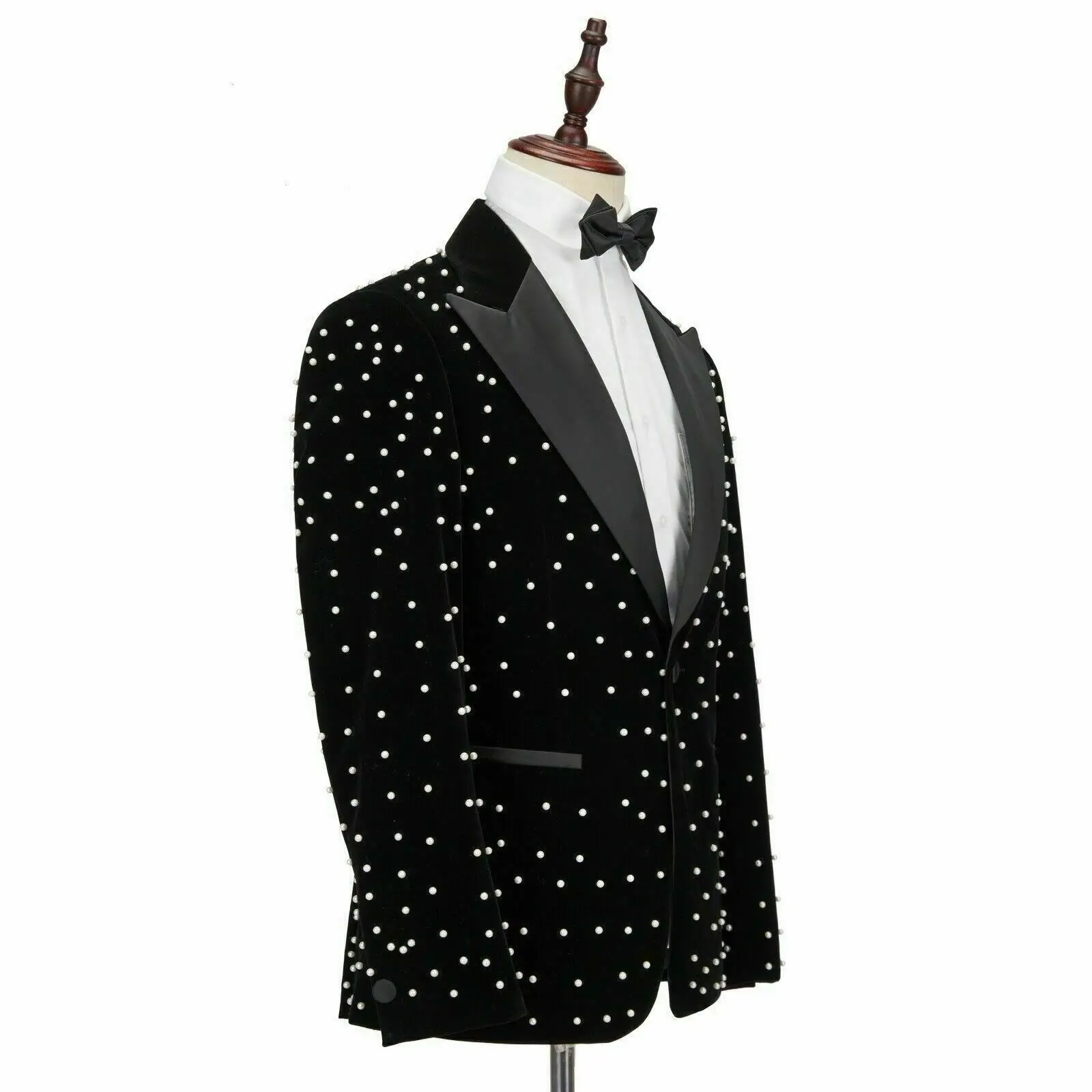 Pearl Beading Wedding Tuxedos Peaked Lapel One Button Mens Designer Jacket Formal Party Prom Wear (Jacket+Pants)