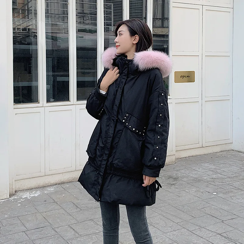 Hot Selling Winter Flamingo Embroidered New Style Fox Fur Collar Mid-length down Jacket Women's Thick Coat Fashion