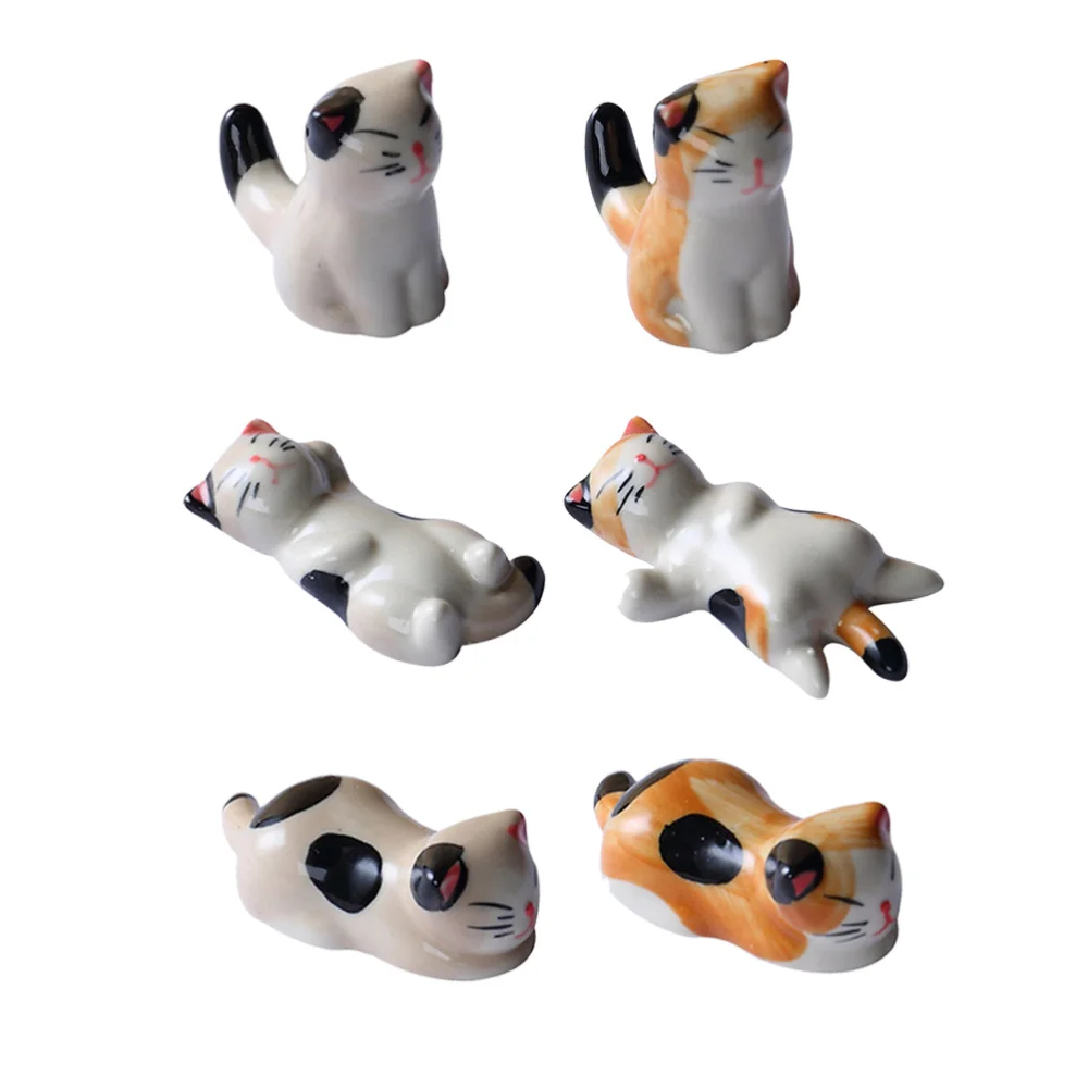 6PCS Ceramics Chopsticks Rest Cute Cartoon Cat Shape Chopstick Holder