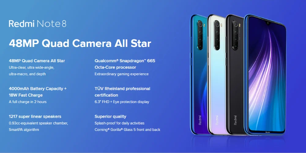 Xiaomi Redmi Note 8, глобальная версия, 4 Гб ОЗУ, 128 Гб ПЗУ, мобильный телефон, быстрая зарядка, Note8, Смартфон Snapdragon 665, 4000 мАч, 48MP 6,3