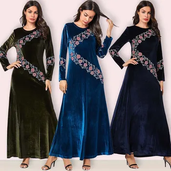 

Elegant Velvet Abaya Embroidery Hijab Maxi Dress Muslim Cardigan Kimono Long Robe Gowns Middle East Eid Ramadan Islamic Prayer