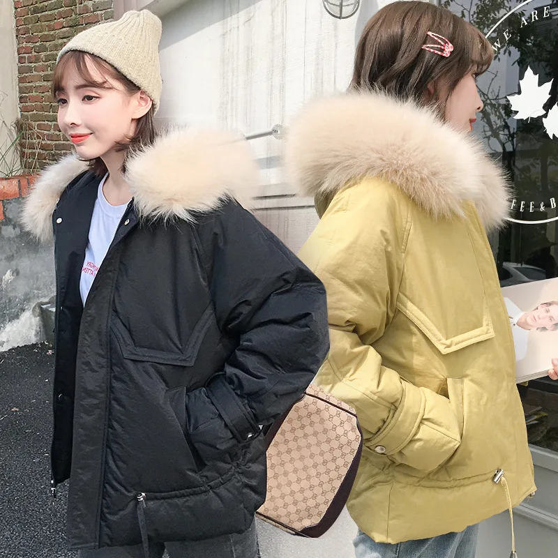 

2019 Winter New Style down Jacket Cotton-padded Clothes Women's Short Loose Fashion Large Fur Collar Korean-style Cotton-padded