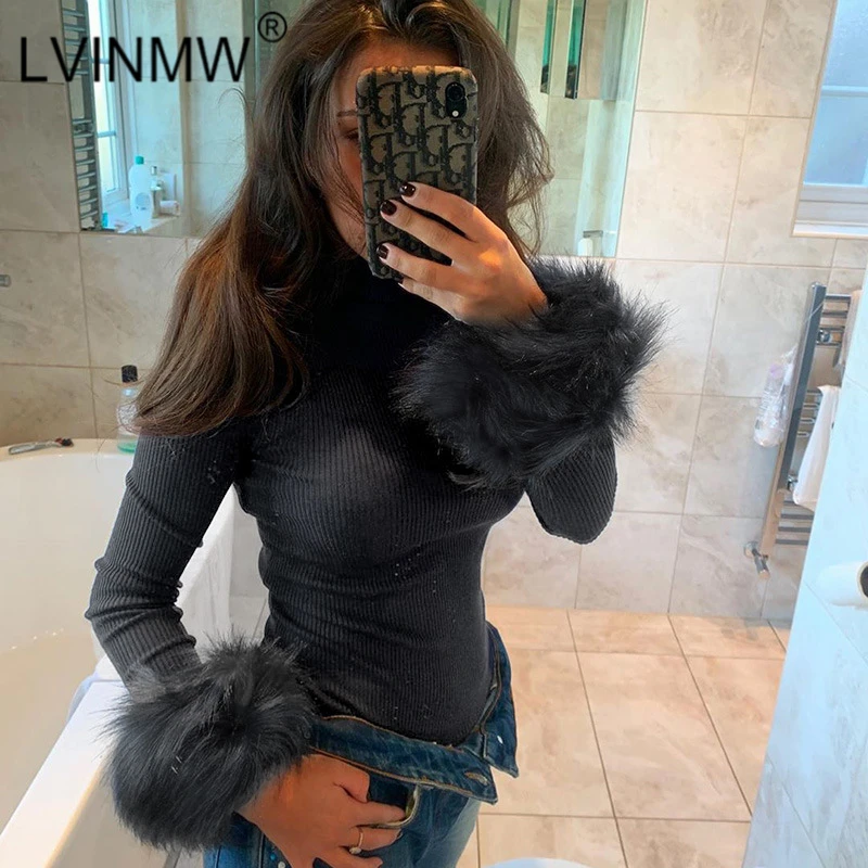 Женская трикотажная футболка LVINWM сексуальная облегающая с длинным рукавом и