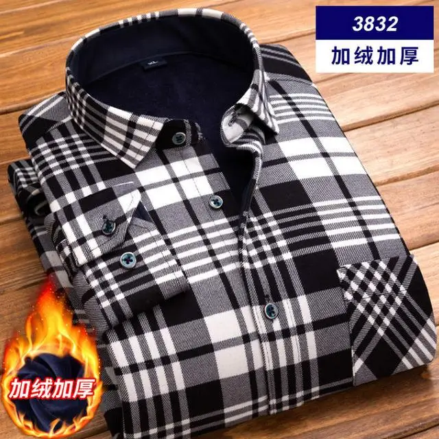 New High Quality Winter Warm Plaid Casual men shirt Long sleeves Shirts Mens Fashion Thick Flannel Shirt camisa masculina - Цвет: 3832