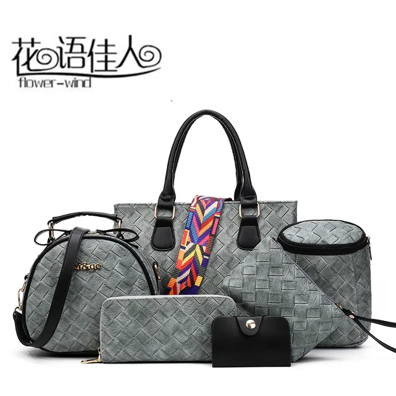 

WOMEN'S Bag 2019 Autumn And Winter New Style Woven Pattern Different Size Bags Six Pieces Set-Style Shoulder Bag/ Hand Bag Women