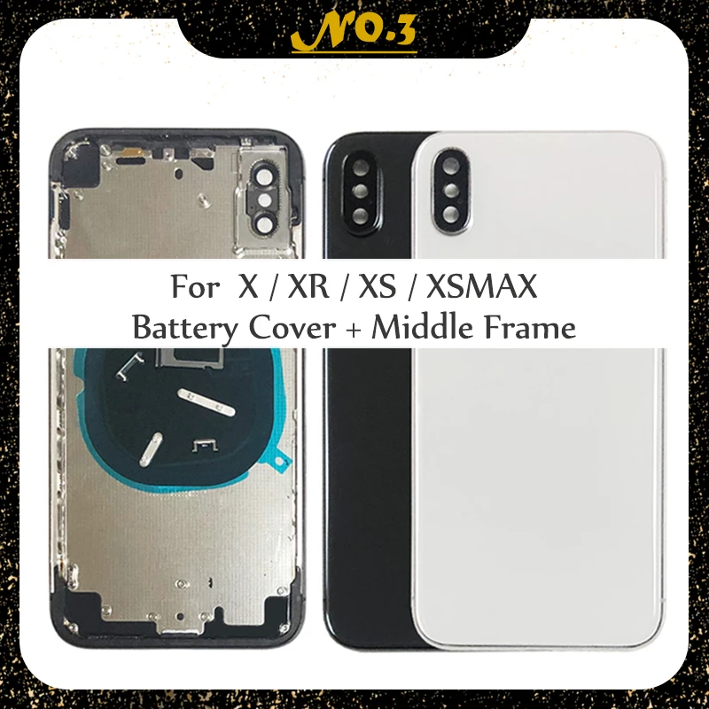 Задняя крышка батарейного отсека для iPhone X XR XS XSMAX + средняя рамка Шасси лоток